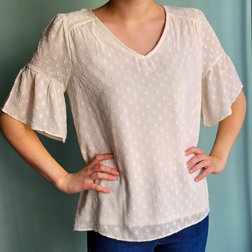 LOFT White Blouse with Flare Sleeves